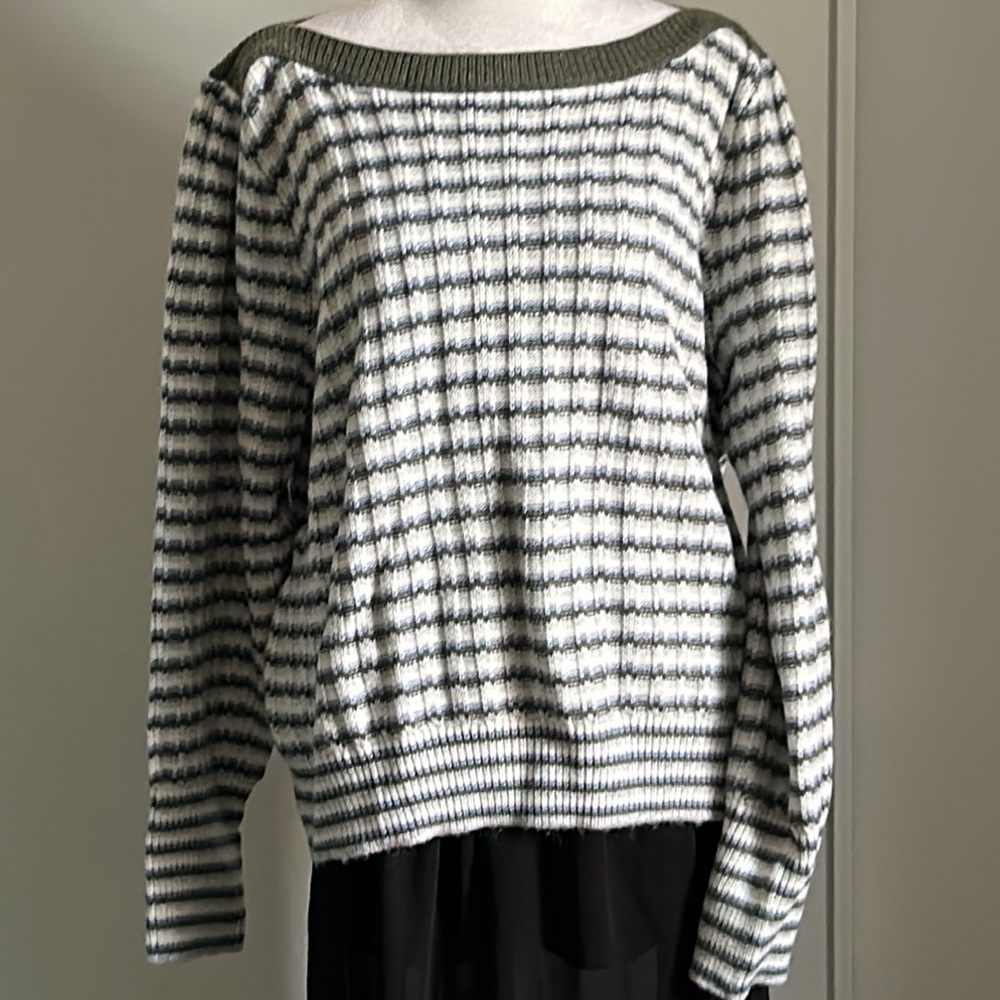 New Nine West Women’s Cozy Boatneck Striped Stitch Knit Long Sleeve Sweater